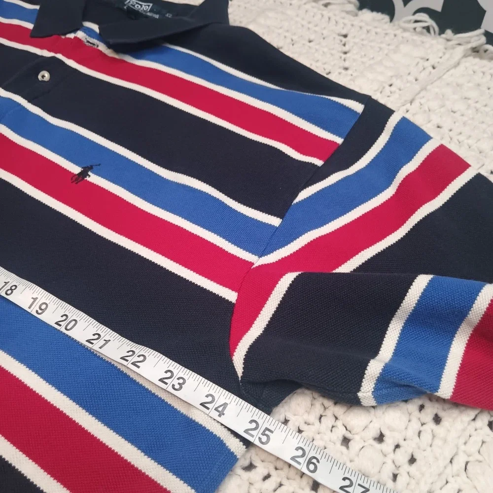 Vtg Polo Ralph Lauren Polo Shirt XL Men Blue Red White Stripe USA Pony Kanye Y2K